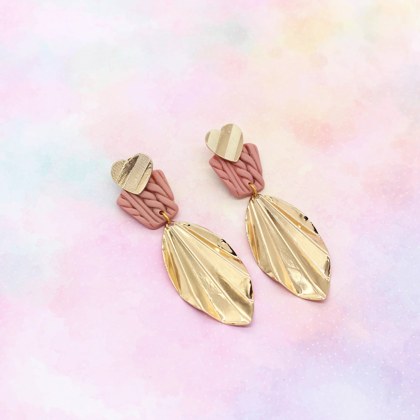 Ohrringe „Leaves“ Gold Altrosa