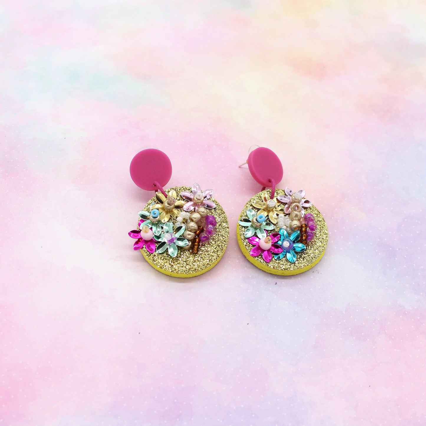 Ohrringe „Glitzerblumen Gold“