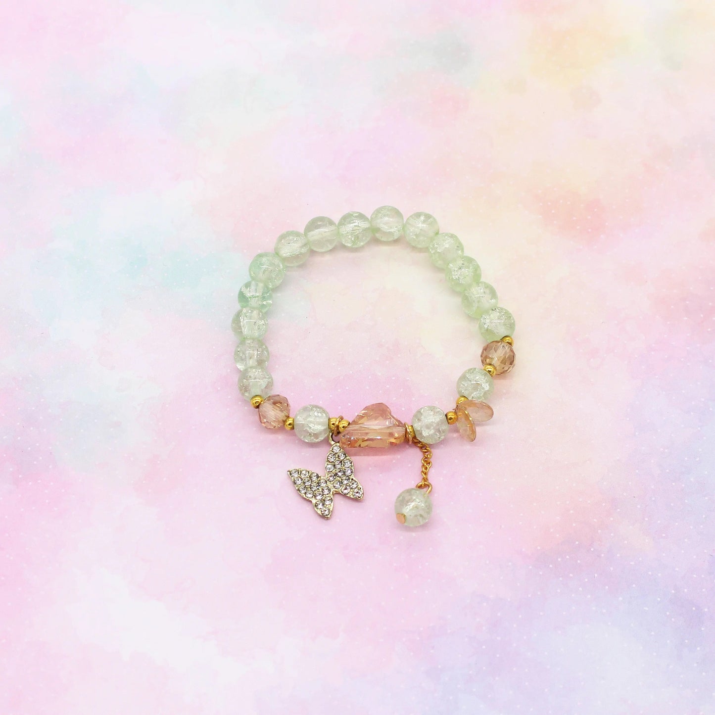 Armband Glasperlen Schmetterling grün