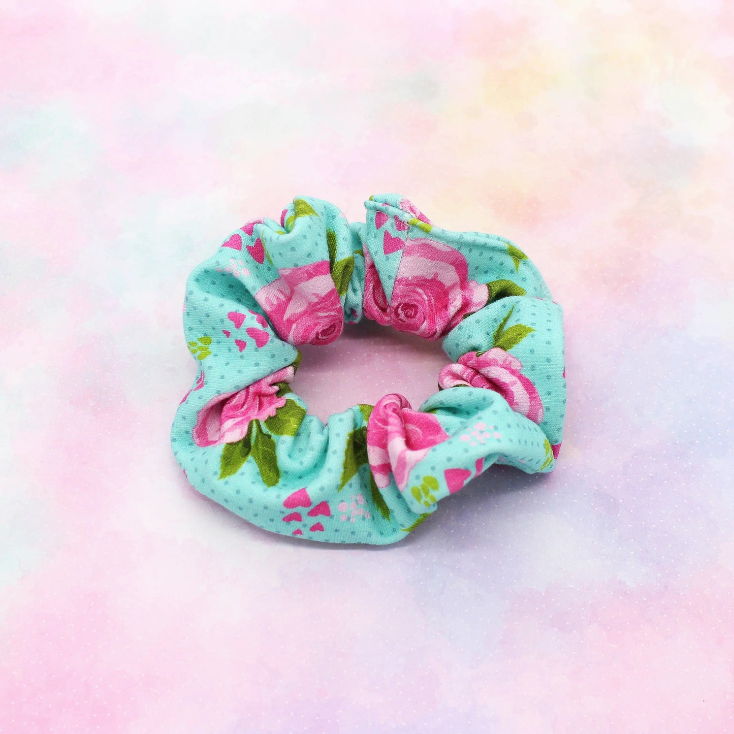 Scrunchie Baumwolljersey hellblau Rosen
