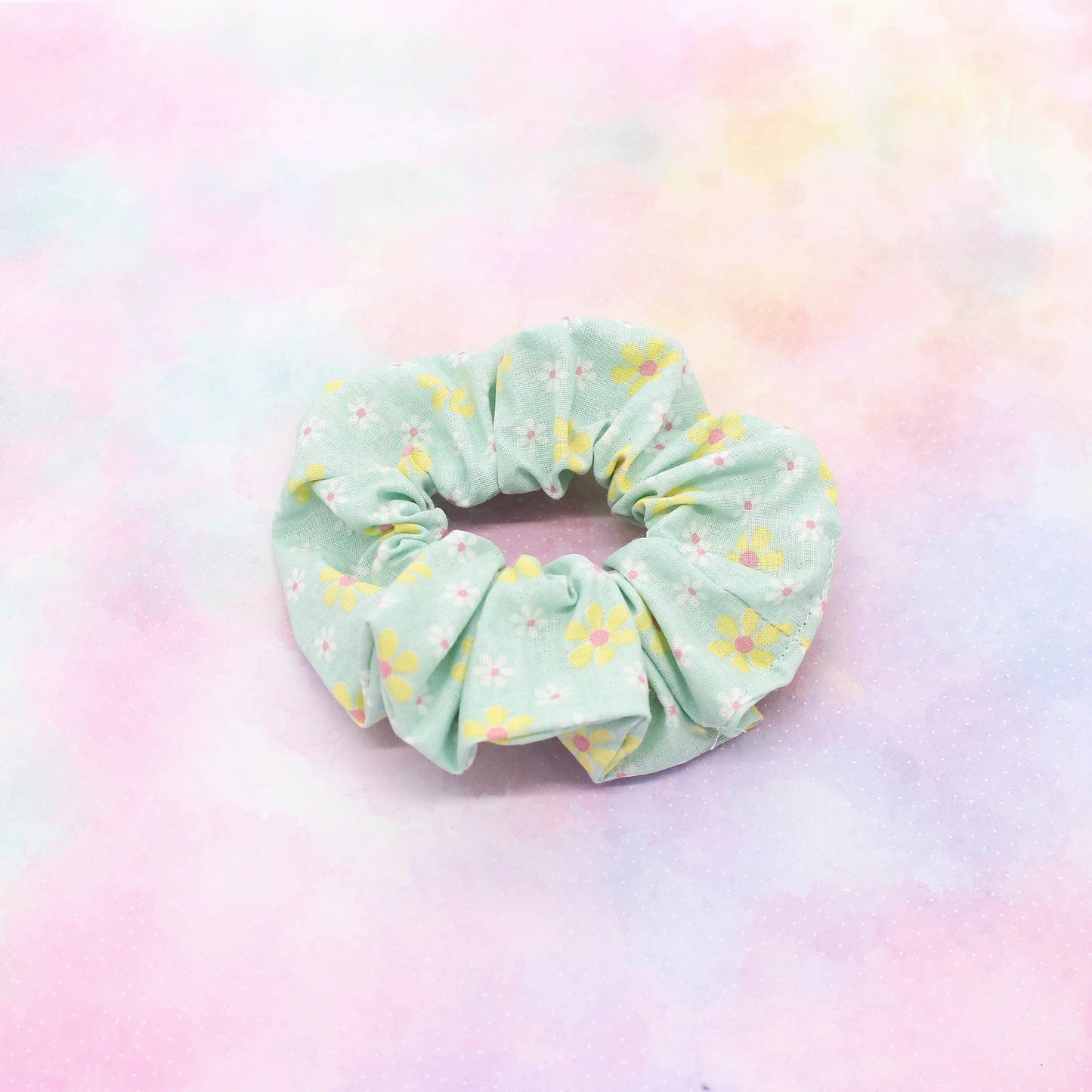 Scrunchie Baumwolle hellblau gelbe Blumen
