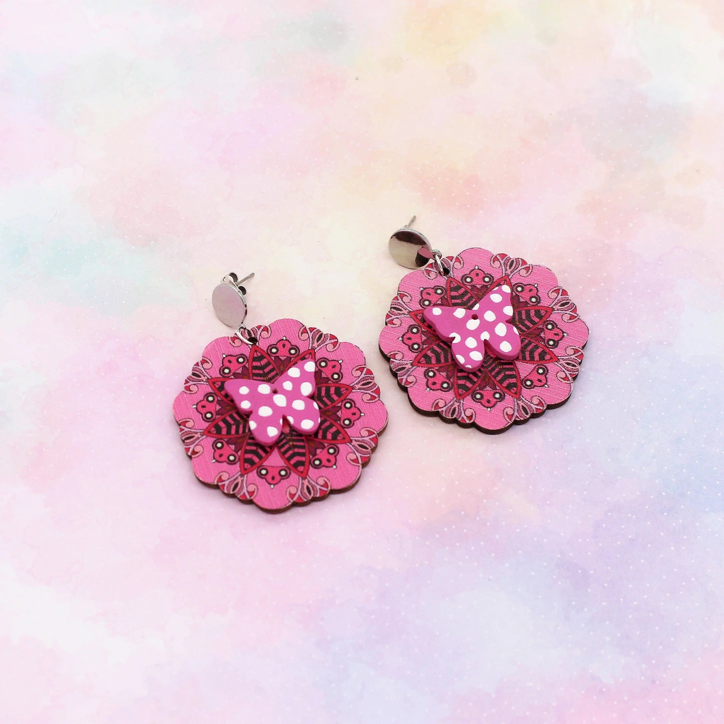 Ohrringe Holz „Pink Butterfly“