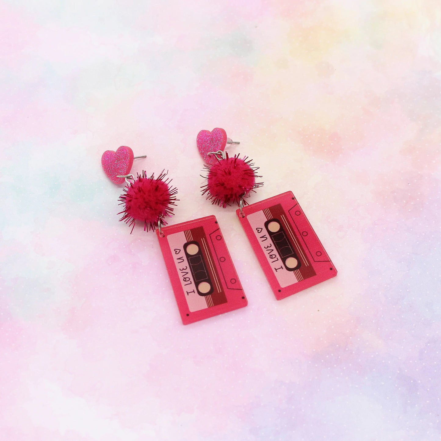 Ohrringe „Retro Cassette“ Pink