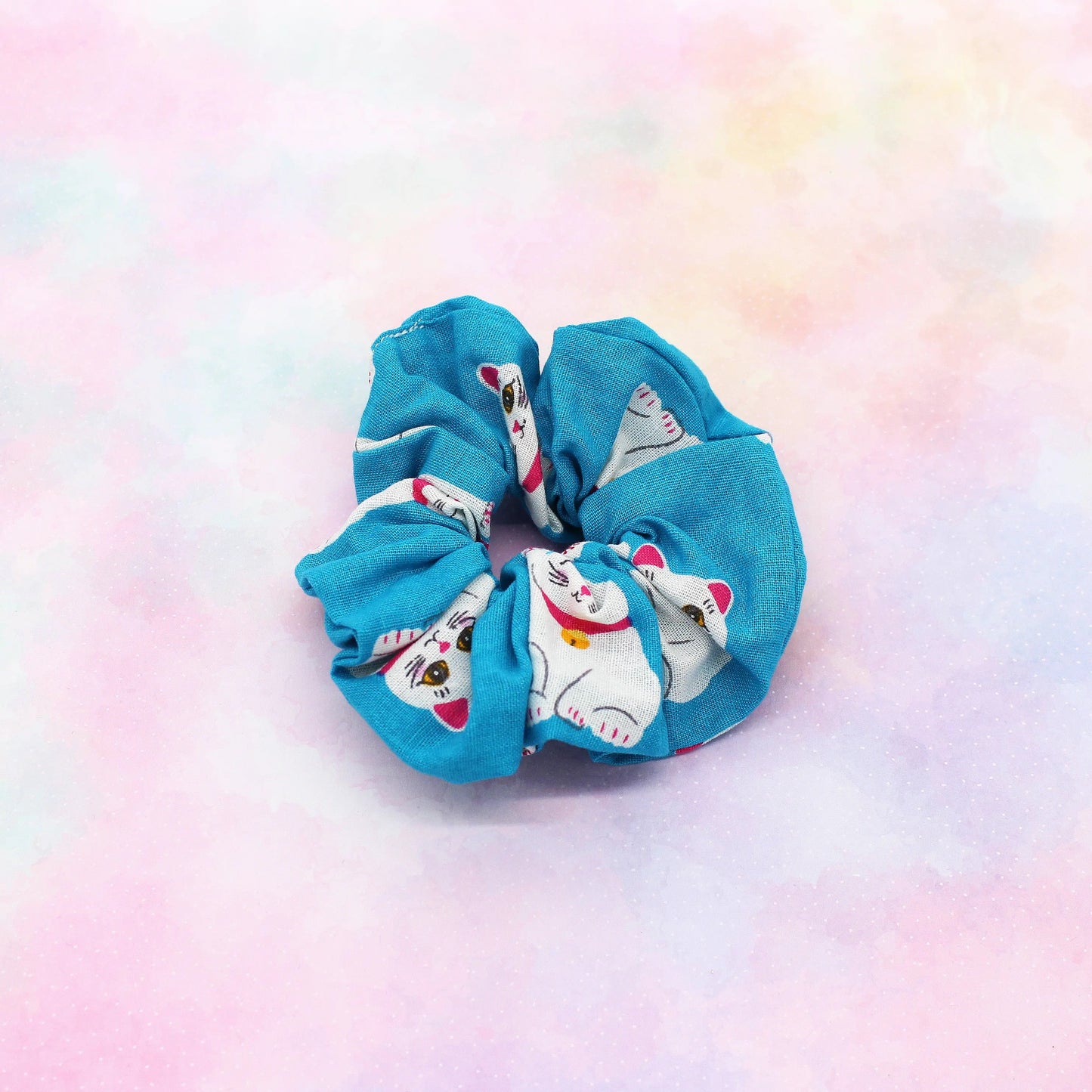 Scrunchie Baumwolle blau Winkekatze